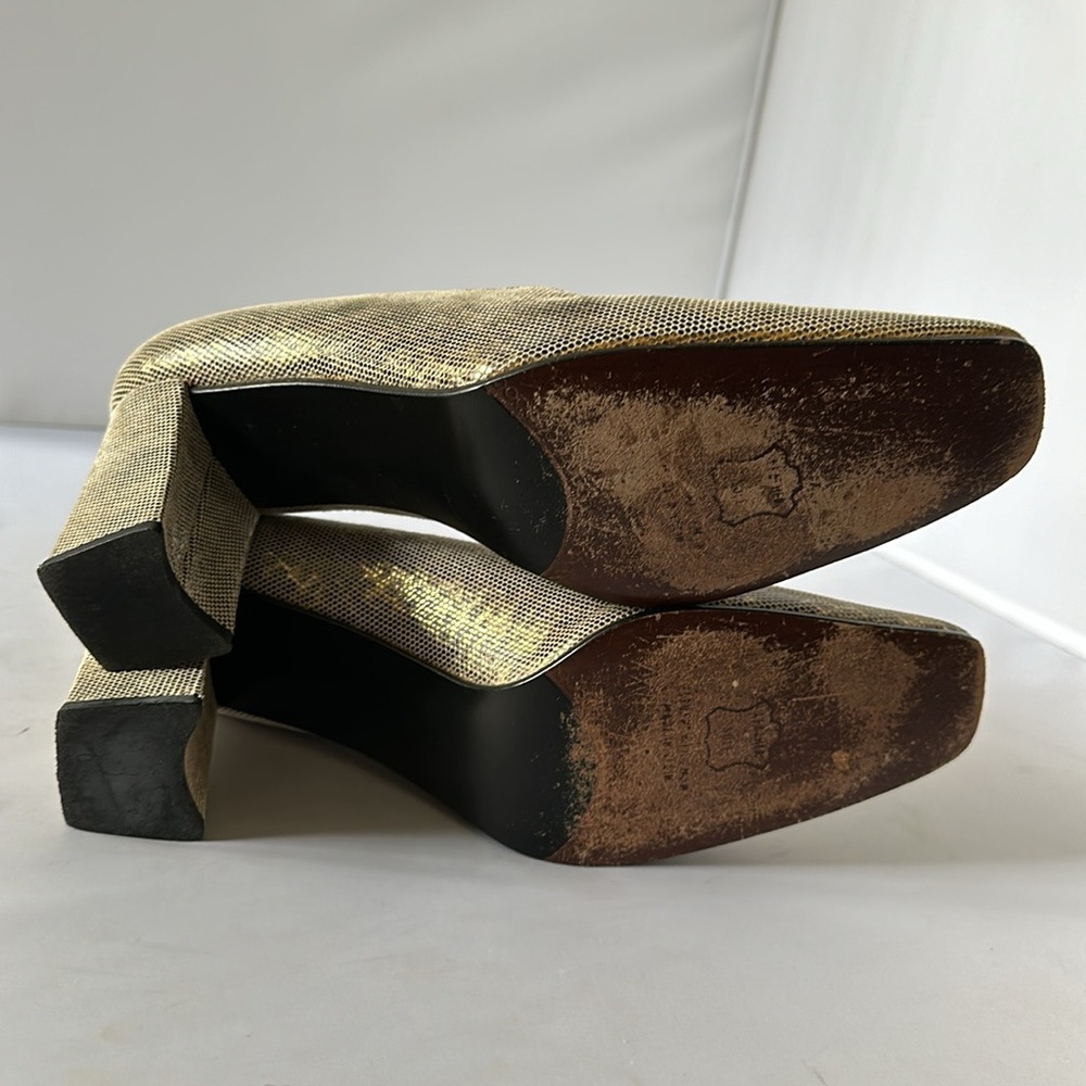 STUART WEITZMAN: Vintage 90s Champagne Faux Snakeskin Chunky Heels Size 9 (EEEE) - Picture 9 of 9